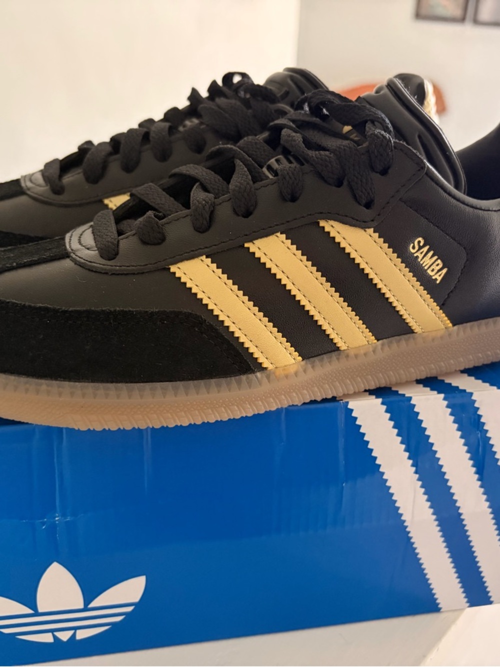 adidas Messi, Samba Sneakers in Black with Gold Stripes